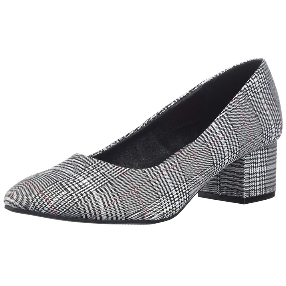 Modern Plaid Almond Toe Kitten Block Heel Pump - Picture 1 of 3